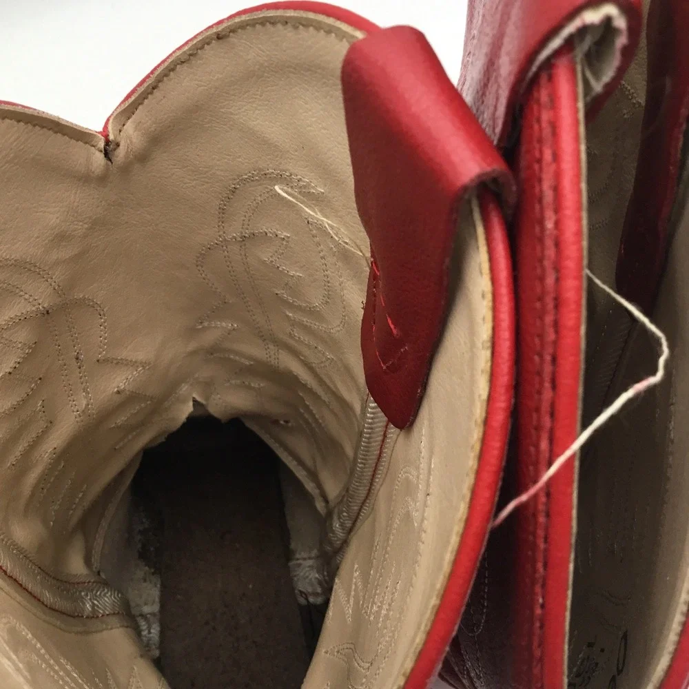 Old West Red Leather Western Cowboy Boots Pointed Toe Embroidered‎ 8116 Size 30